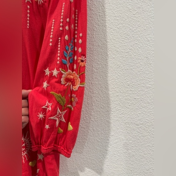 Johnny Was Embroidered Floral Heart Eyes Stars Pink Quarter Sleeves Boho Top XS - Picture 14 of 16